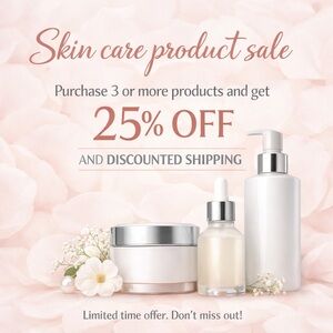 Buy any 3 makeup or skincare products to receive 25% off and discounted shipping